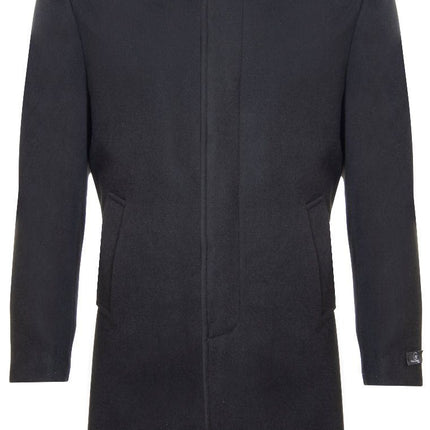 Mens 3/4 Long Black Wool Coat Crombie Overcoat Jacket Peaky Blinders Slim Fit