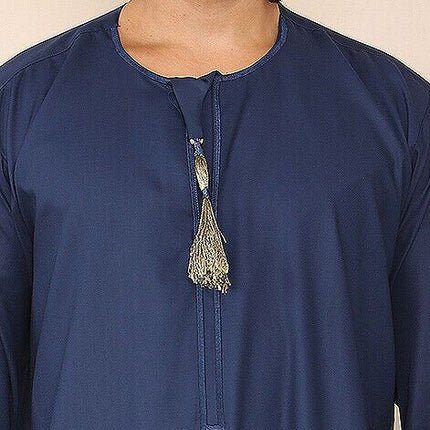 Mens Blue Thobe Jubba Saudi Islamic Arab Eid Emirati Kaftan Jubbah Tassel Robes