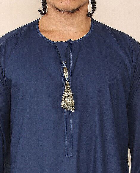 Mens Blue Thobe Jubba Saudi Islamic Arab Eid Emirati Kaftan Jubbah Tassel Robes