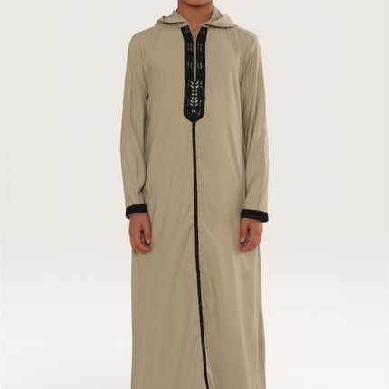 Kids Boys Grey Eid Hooded Moroccan Thobe Robe Djellaba Ramadan Jubba- K-HM3