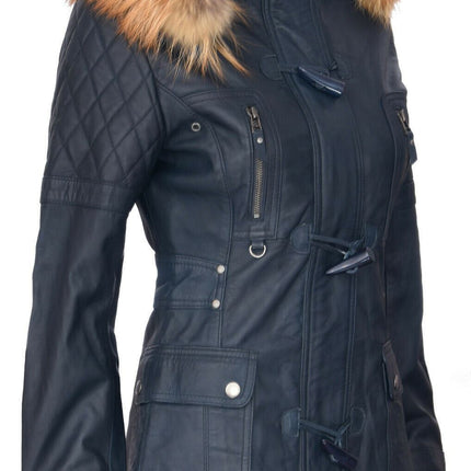 Womens Quilted Leather Parka Jacket-Brussels