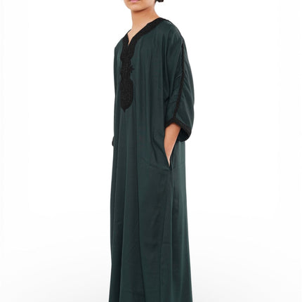 Kid's Boys Green Moroccan Thobe Jubba Robe Eid Djellaba Gandoura - K-HM62