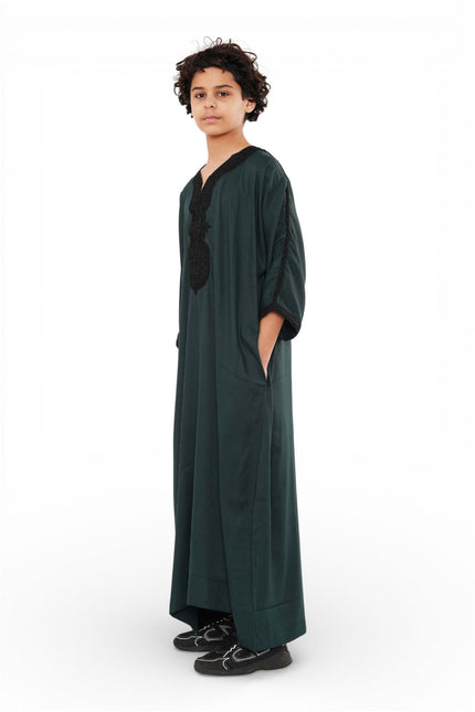 Kid's Boys Green Moroccan Thobe Jubba Robe Eid Djellaba Gandoura - K-HM62