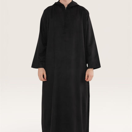 Men's Hooded Eid Black Moroccan Jubba Robe Ramadan Eid Thobe - HM12