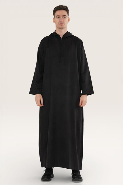 Men's Hooded Eid Black Moroccan Jubba Robe Ramadan Eid Thobe - HM12
