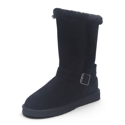 Women's Black Genuine Sheepskin Suede Calf Winter Warm Boots - Redwood