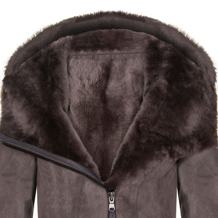Womens Merino Sheepskin Hooded Coat-Antioch