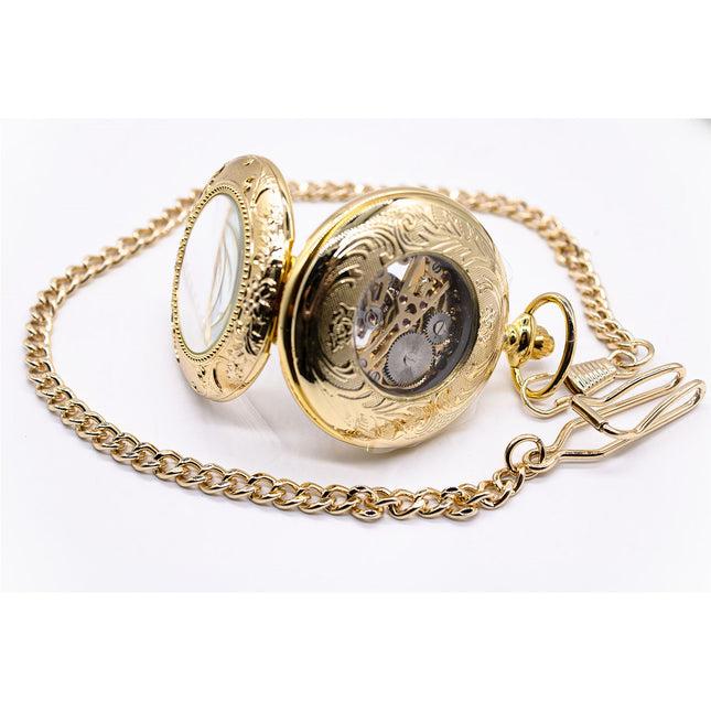 Vinatage Gold Mechanical Alloy Skeleton Half Hunter Pocket Watch
