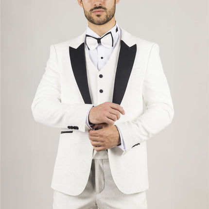 Men's White 3 Piece Velvet Wedding Tuxedo Formal Suit
