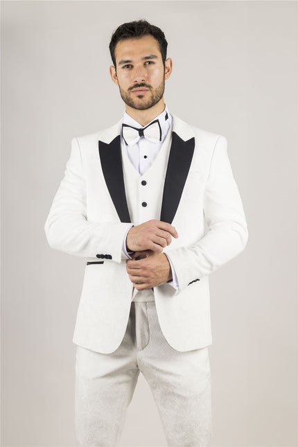 Men's White 3 Piece Velvet Wedding Tuxedo Formal Suit