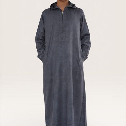 Kids Boys Hooded Eid Grey Moroccan Jubba Robe Ramadan Eid Thobe - K-HM12