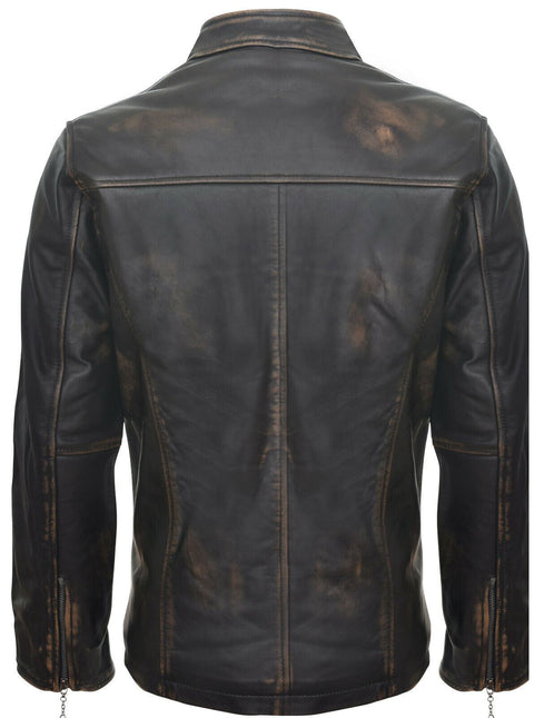 Mens Vintage Black Leather Biker Jacket- Sarajevo