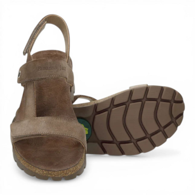 Panama Jack Women's Wedge Stone Grey Suede Leather Sandals - Selma B18