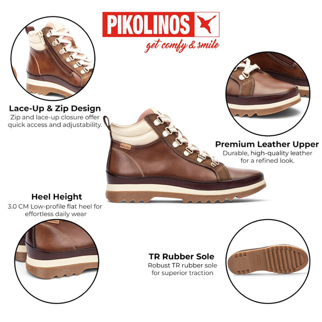 Pikolinos Women's Brown Leather Trainers Sneaker Winter Lace-up Boots - Vigo