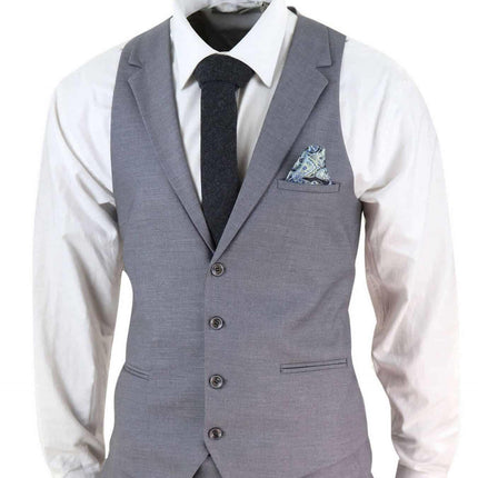 New Mens 3 Piece Suit Plain Grey Classic Tailored Fit Smart Casual 1920s Formal