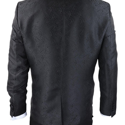 Mens Black Tuxedo Blazer Waistcoat Brocade Satin Paisley Formal Dinner Jacket