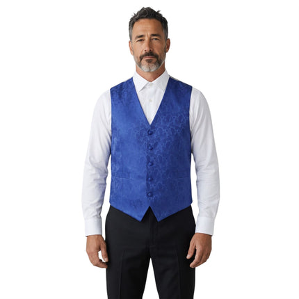 Men's Blue Paisley Floral 3 Piece Waistcoat Bow Tie Hankie Set - Robert