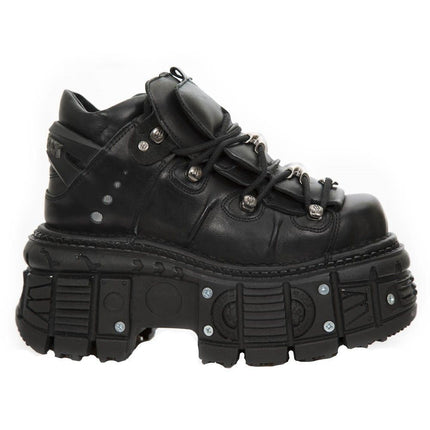 New Rock Unisex Metallic Black Leather Gothic Boots- M-Tank106-C2