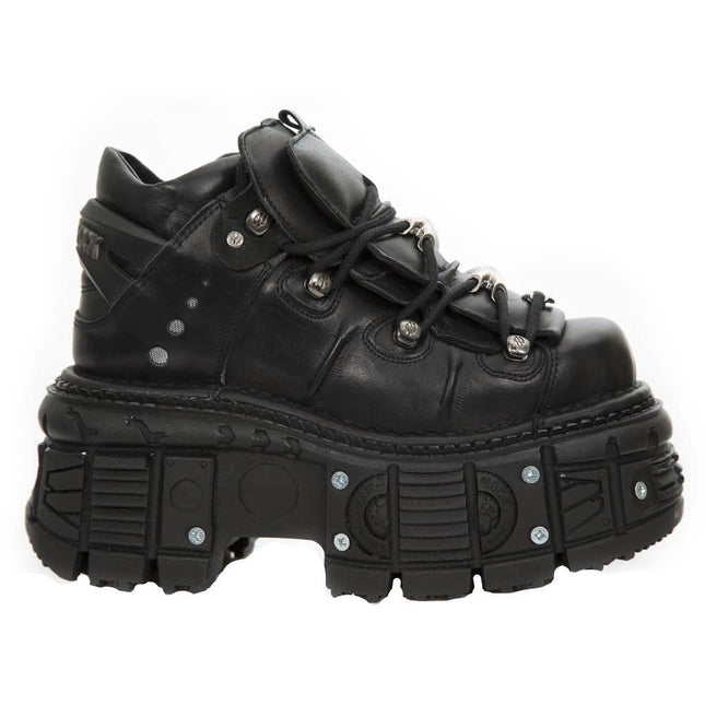 New Rock Unisex Metallic Black Leather Gothic Boots- M-Tank106-C2
