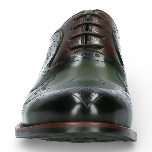 Lorenzo Conti Men's Khaki Green Leather Brogue Oxford Dress Shoes - Ayan-01