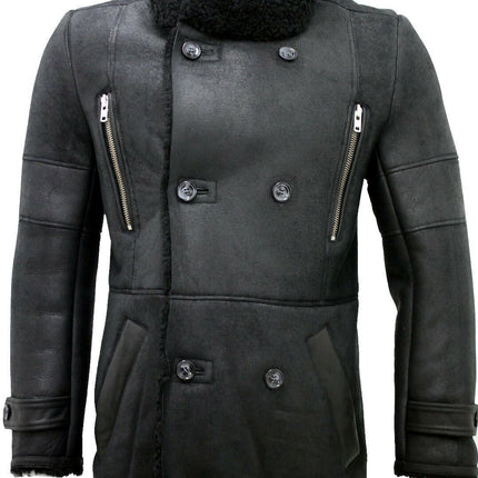 Mens Double Breasted Sheepskin Reefer Coat-Candon