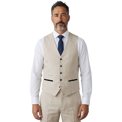 Men's Cream Checked Tailored Fit Suit - Regent