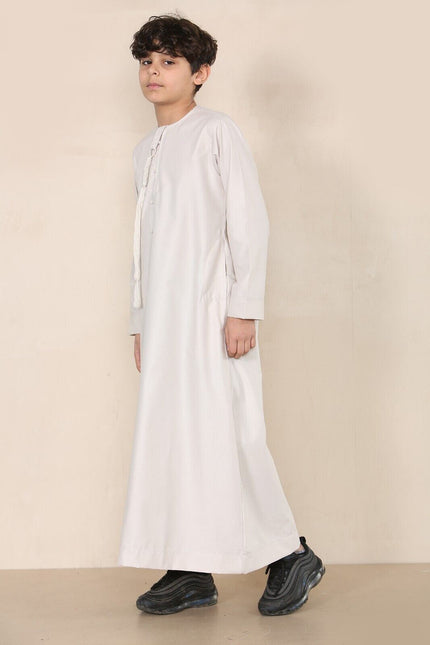 Boy's Kids Beige Thobe Emirati Jubba Islamic Clothing Kaftan Eid String Tassel