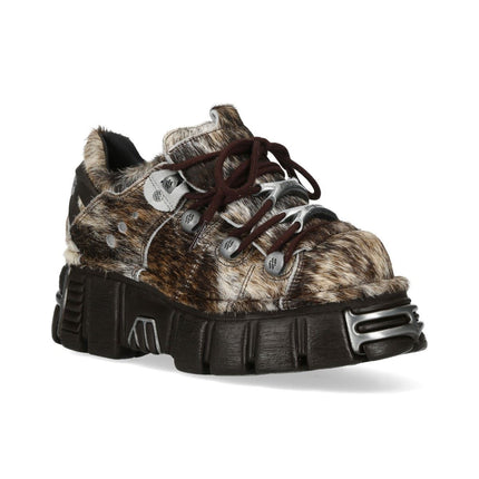 New Rock Brown Fur Leather Gothic Platform Ankle Boots - M-120N-C114