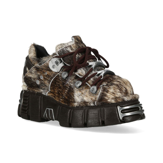 New Rock Brown Fur Leather Gothic Platform Ankle Boots - M-120N-C114