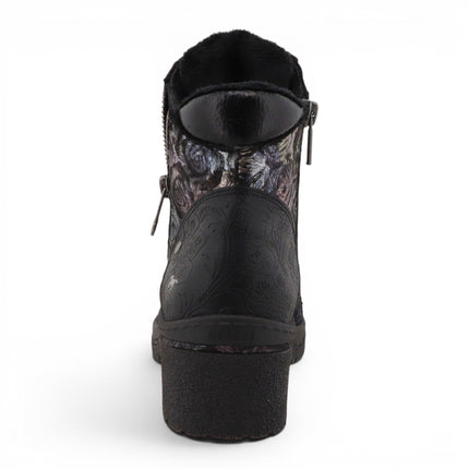 Mustang Women's Black Floral Lace-Up Winter Ankle Boots - M0092001