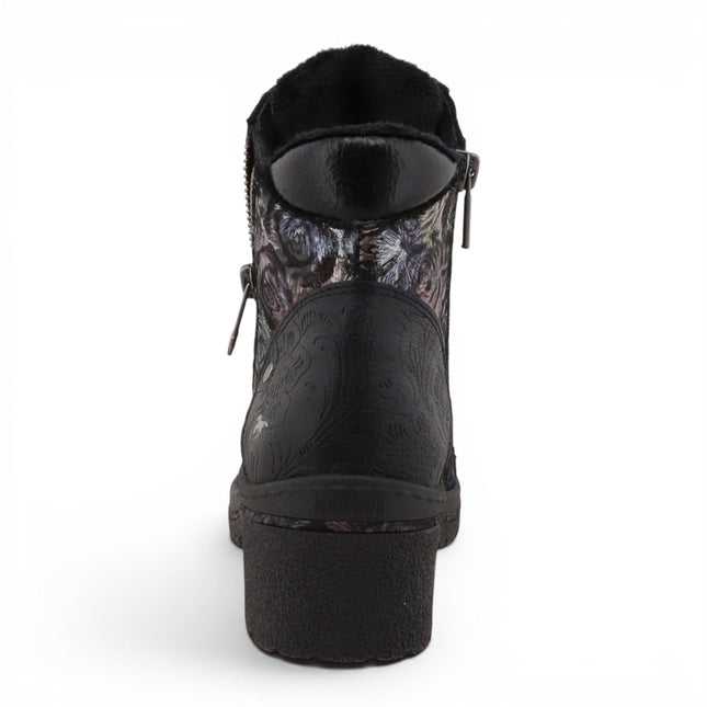 Mustang Women's Black Floral Lace-Up Winter Ankle Boots - M0092001