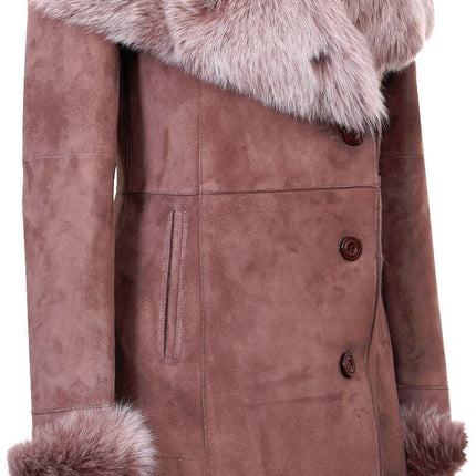Womens Suede Merino Shearling Coat with Toscana Collar-Hanoi
