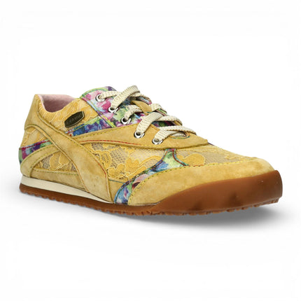 Laura Vita Women's Tivanao-05 Yellow Floral Leather Trainers Sneaker Shoes