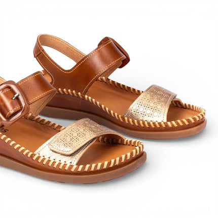 Pikolinos Women's Brown Leather Lightweight Summer Wedge Sandals - Cadaques