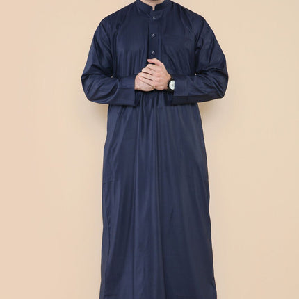 Mens Navy Thobe Jubba Saudi Islamic Arabic Eid Cotton Kaftan Jubbah Umrah Robe