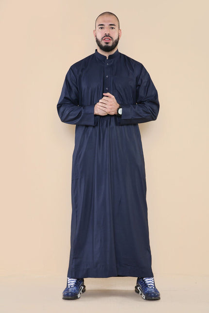 Mens Navy Thobe Jubba Saudi Islamic Arabic Eid Cotton Kaftan Jubbah Umrah Robe