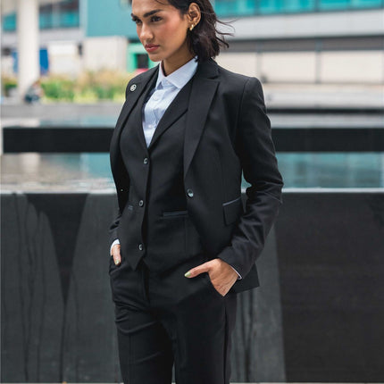 Women's 3 Piece Tailored Fit Plain Black Formal Office Suit