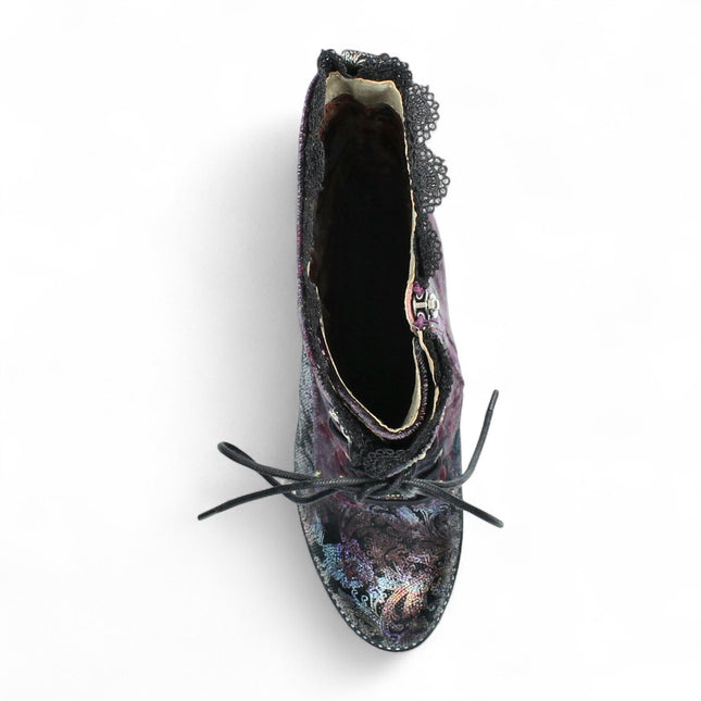 Laura Vita Alcbane 0351 Violet Floral Womens Gothic Victorian Leather Heeled High Boots