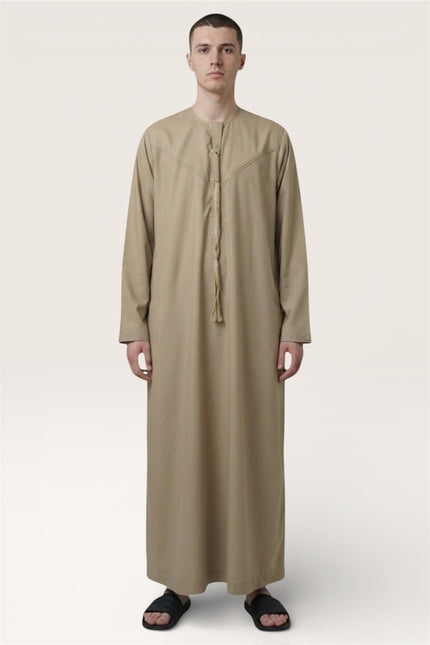 Men's Eid Beige Moroccan Jubba Robe Djellaba Ramadan Eid Thobe - HM11