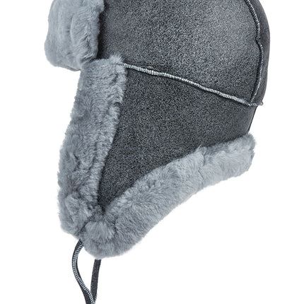 Mens Grey RAF Aviator Suede Sheepskin B-55 Trapper Hat Winter Warm Leather Navigator Hat