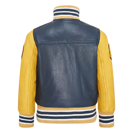 Kids Blue Letterman Leather Varsity College Bomber Jacket