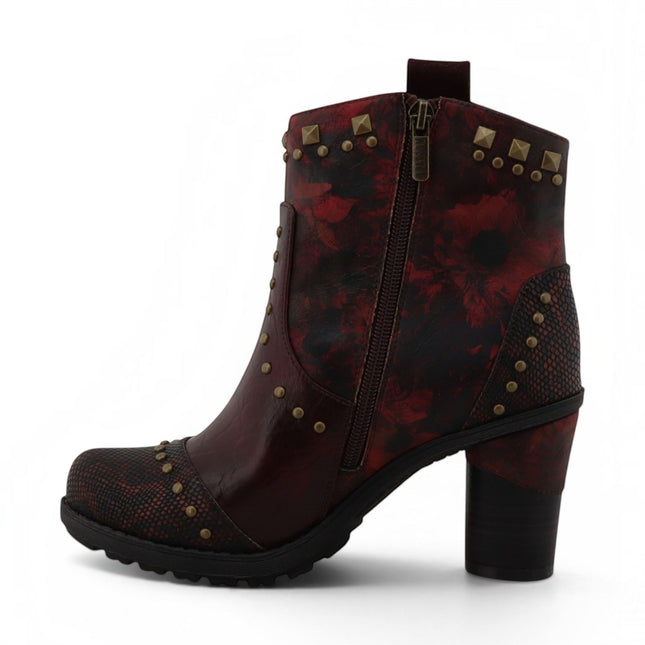 Mustang Women's Burgundy Floral Heeled Ankle Boots - M0162012