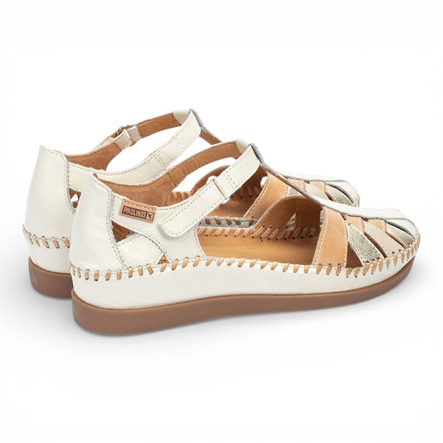 Pikolinos Women's White Leather Semi-Open Wedge Sandal Shoes - Cadaques
