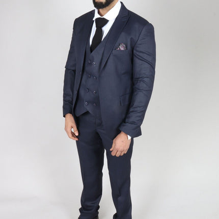 Mens IM1 Double Brusted Plain Navy 3 Piece Suit