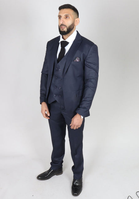 Mens IM1 Double Brusted Plain Navy 3 Piece Suit