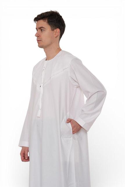 Men's Eid White Moroccan Jubba Robe Djellaba Ramadan Eid Thobe - HM11