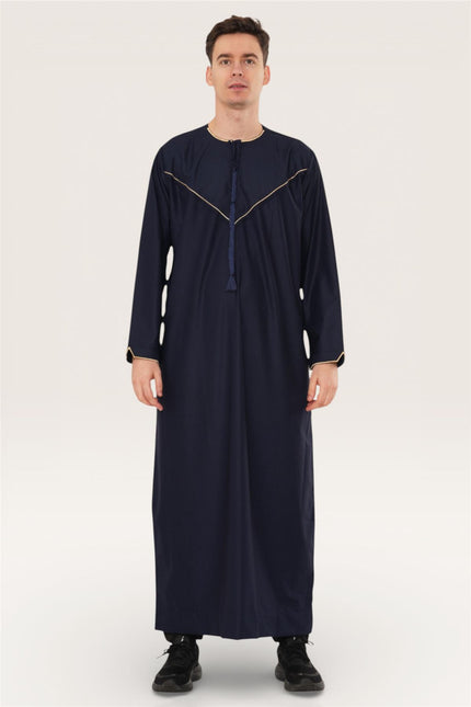 Men's Ramadan Navy Blue Moroccan Jubba Robe Djellaba Eid Thobe - TT-007