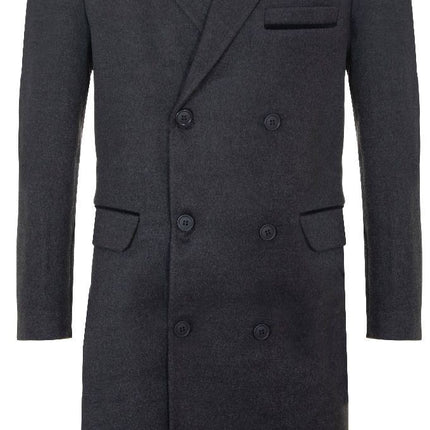 Mens 3/4 Grey Long Double Breasted Crombie Overcoat Wool Coat Peaky Blinders