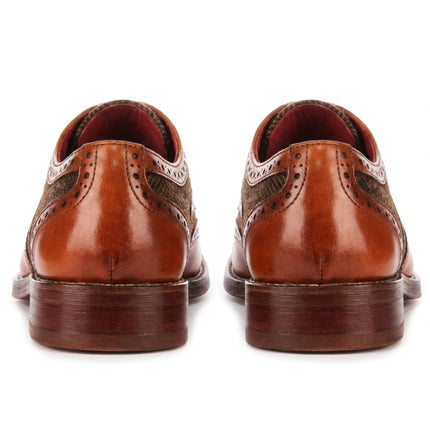 Justin Reess Men's Tan Leather Tweed Brogue Shoes - Arlo