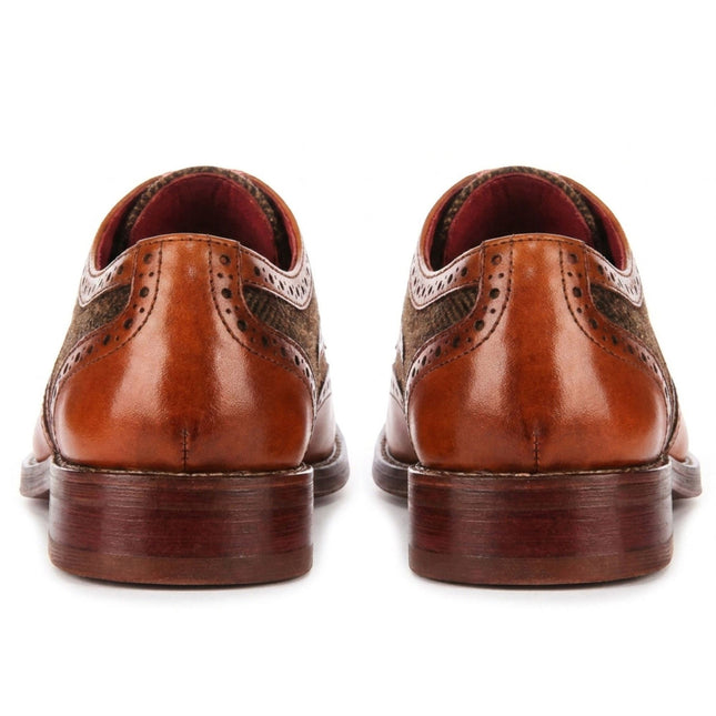 Justin Reess Men's Tan Leather Tweed Brogue Shoes - Arlo